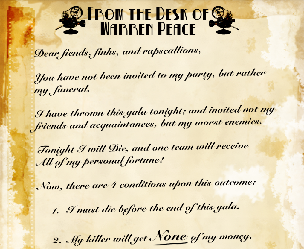 Setting the Scene Document: Best Laid Plans (From the Desk of Sir Warren Peace)