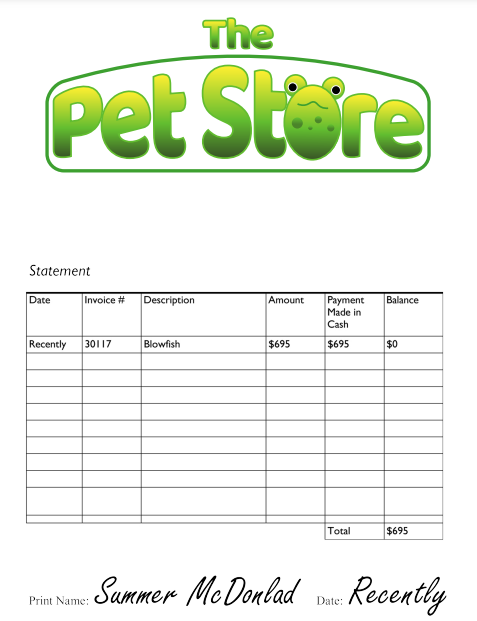 Pet Store Receipt Clue
