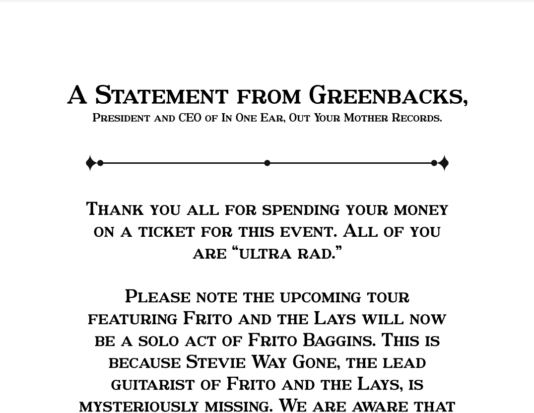 Greenbacks' Statement Clue