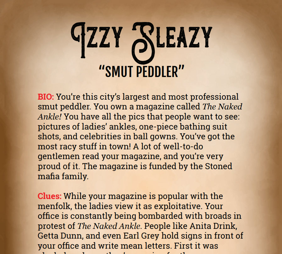 Izzy Sleazy Binder Pages