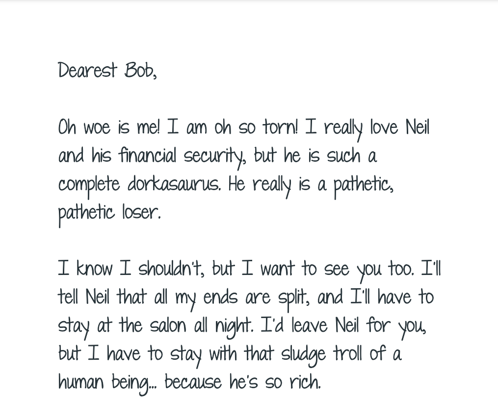 Letter from Summer to Bob Clue