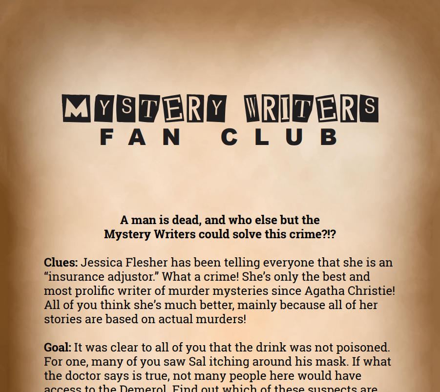 Mystery Writers Fan Club Binder Pages