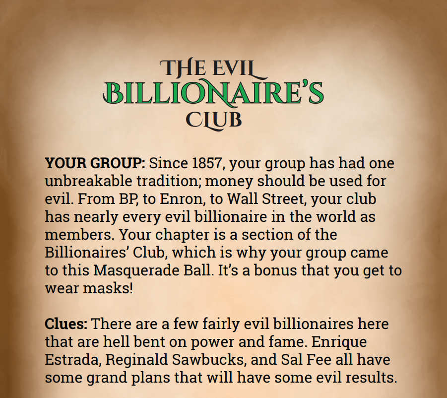 The Evil Billionaire's Club Binder Pages