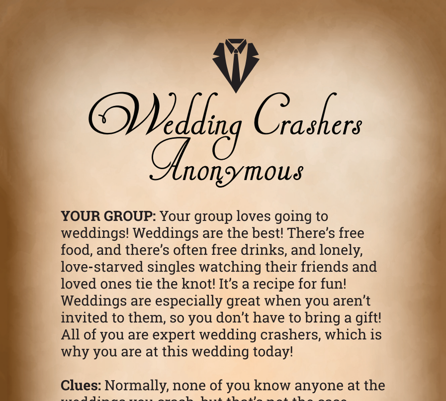Wedding Crashers Anonymous Binder Pages