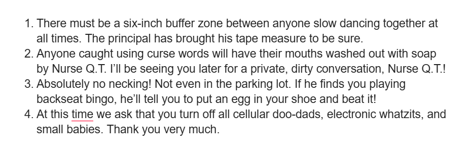 Principal Smelling's Rules